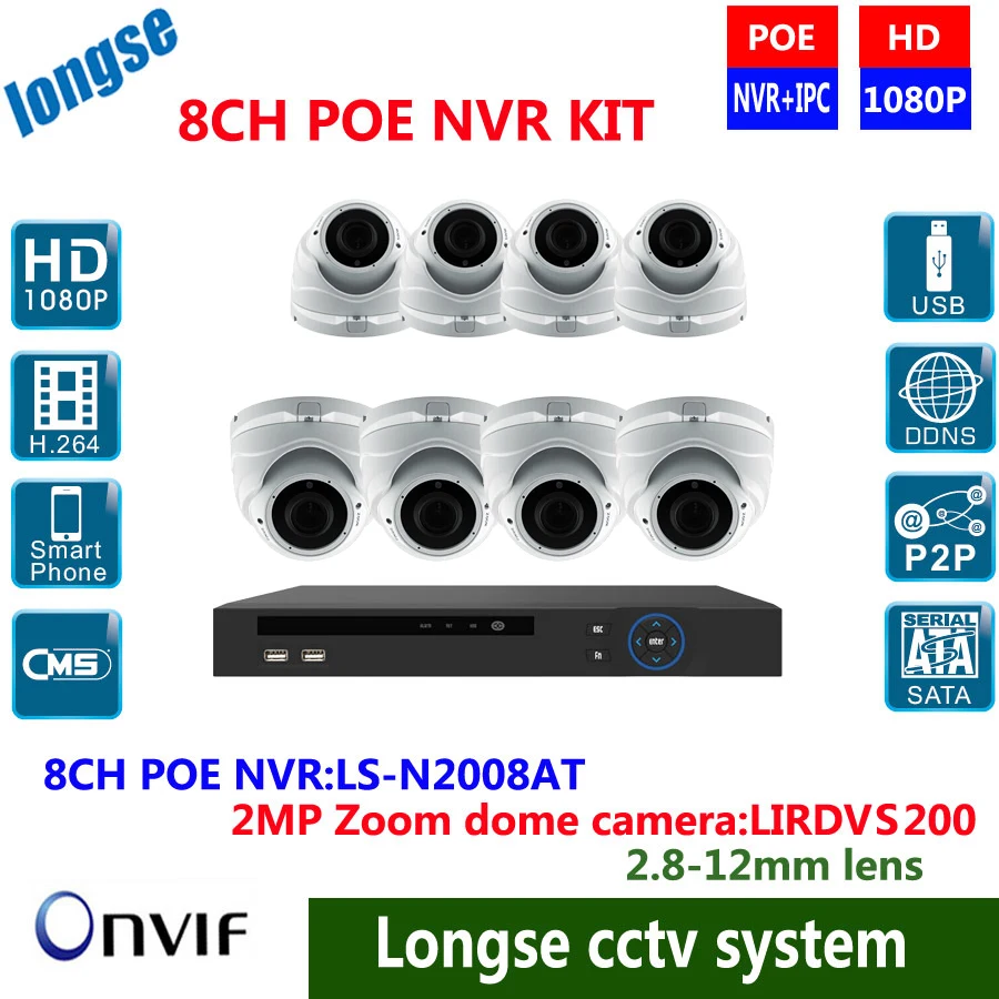 

Plug And Play 8CH NVR POE CCTV System kit, P2P 1080P HD Vandalproof Zoom Dome IR Night Vison Security Surveillance