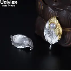 Uglyless 100% Настоящее Твердое Серебро 925 лист ожерелья без цепи подвески из натуральной жемчужины ювелирные изделия ручной работы Листья Bijoux
