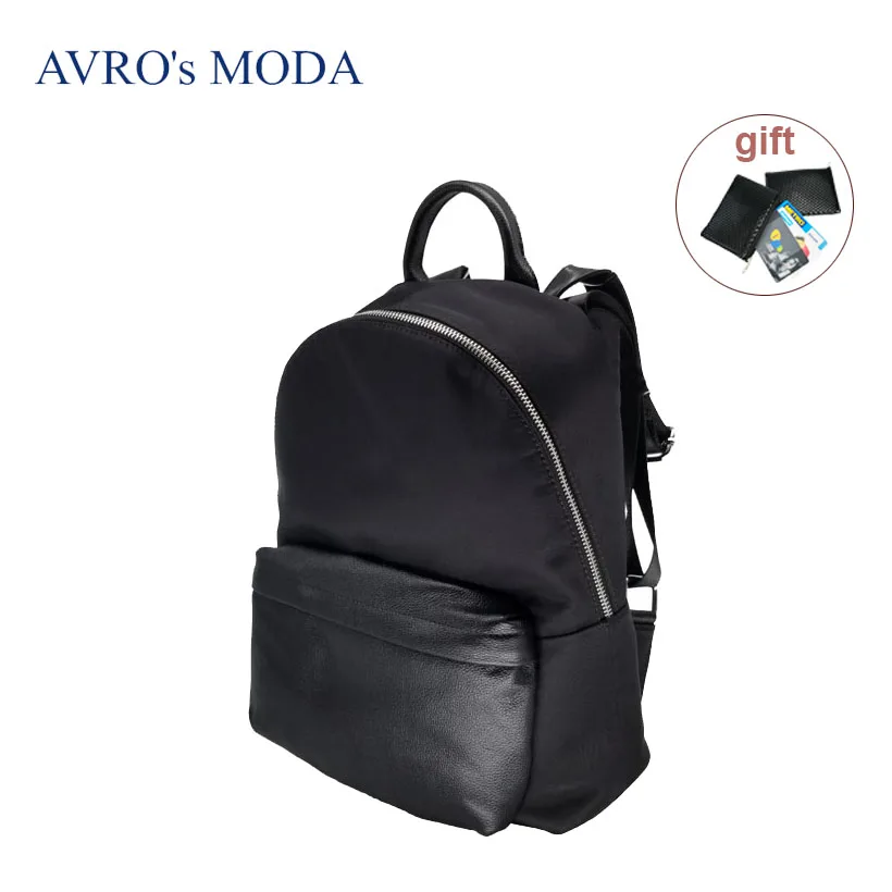 

High quality fashion genuine leather nylon backpack for women, ladies large capacity school bag, female black travel backpack