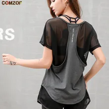 Летняя Женская Сексуальная футболка для йоги с коротким рукавом из сетчатой ткани, быстросохнущие топы, уличная спортивная рубашка для бега, одежда для спортзала фитнеса