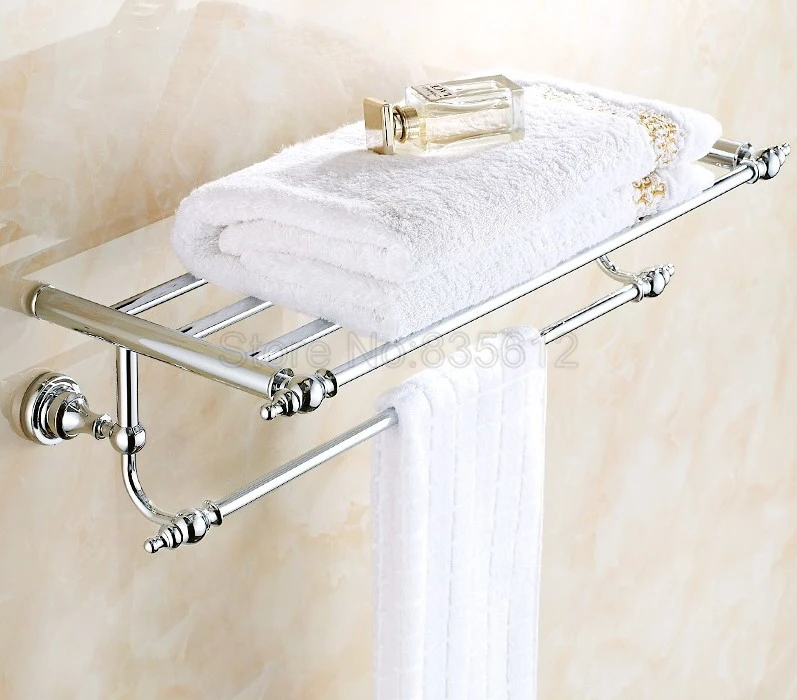 Polished Chrome Bathroom Accessory Towel Rail Holder Storage Rack Shelf