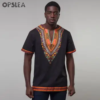 

Opslea African Men Black Short Sleeve T Shirt Dashiki 2019 Tribal Print Round Collar Clothes Summer African traditional costumes