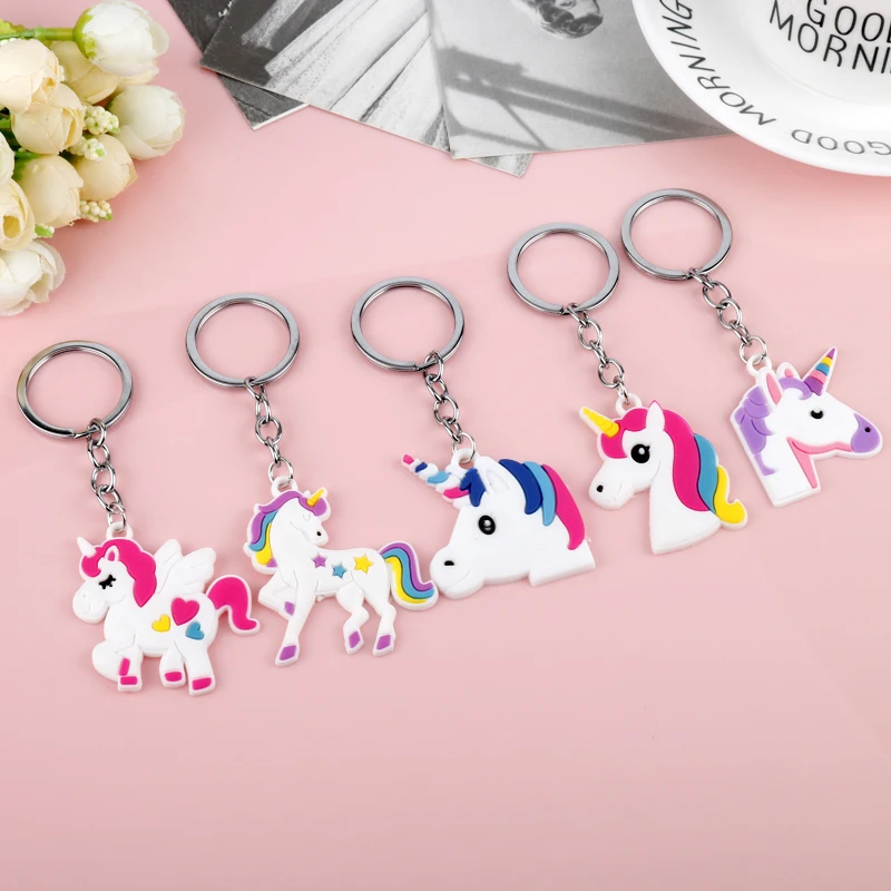 

Hot Sale Cute Unicorn Keychain Animal PVC Keychains Women Bag Charm Key Ring Pendant Gifts High Quality