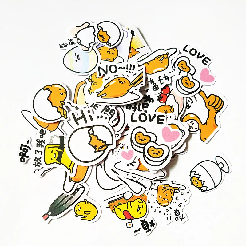 

40pcs/bag Sanrio Novelty Japanese Gudetama Lazy Egg Cartoon Funny Sticker For Car Laptop Bicycle Luggage Waterproof Stickers