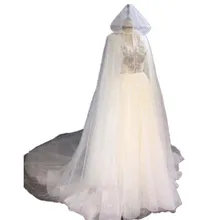 Bling Shining New Long Bridal Cloak Cape Tulle with Glitters Wedding Bridal Jacket with Train Ivory/off white