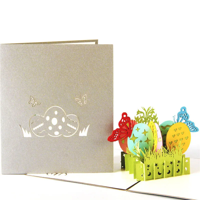  3D Laser Cut Handmade Carving Rainbow Butterfly Easter Eggs Paper Invitation Greeting Cards PostCar - 32793068891