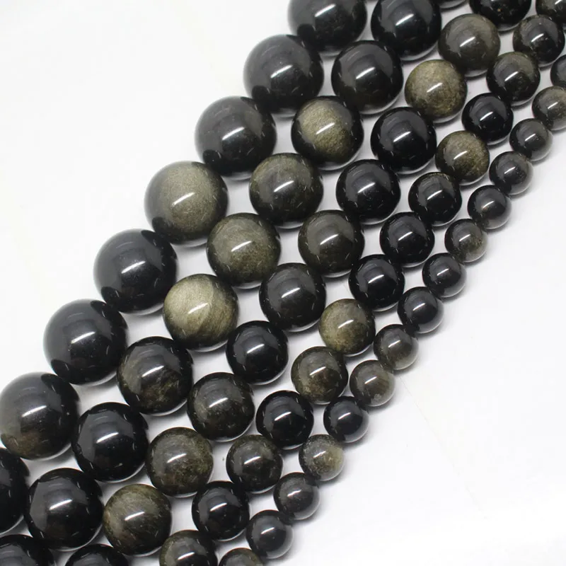 

Mini.order is $7!8,10,12,14,16mm Natural Gold Obsidian Round DIY For Necklace Bracelet Spacer Loose Beads Strand 15"