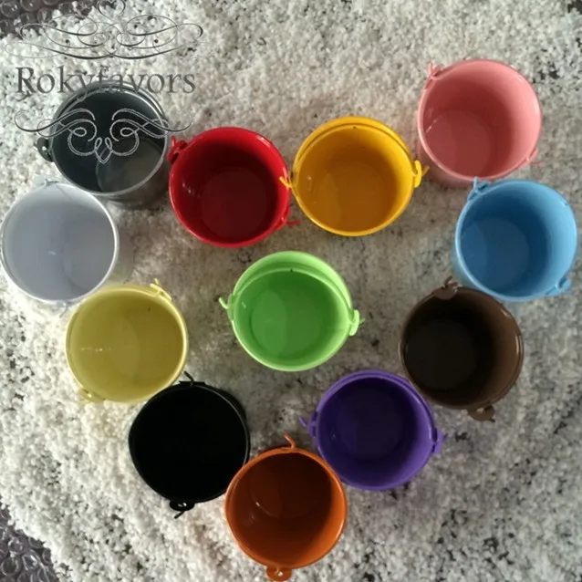 multi color tin pails