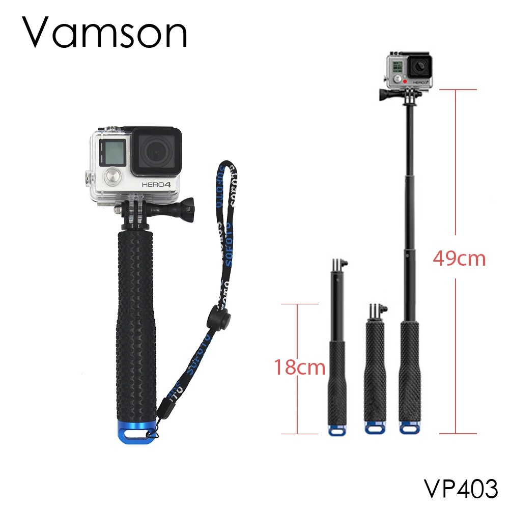 Vamson ручной селфи для GoPro hero 7 6 5 алюминиевый монопод Штатив Легкий для Gopro аксессуары для Xiaomi YI SJ4000 VP403 - Цвет: VP403