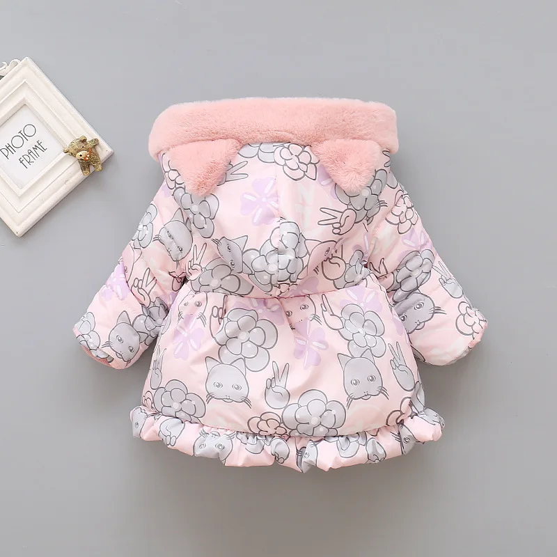 Зимний комбинезон для маленьких девочек, хлопковое пальто, одежда Детские утепленные теплые куртки с бантами, зимний комбинезон для новорожденных девочек