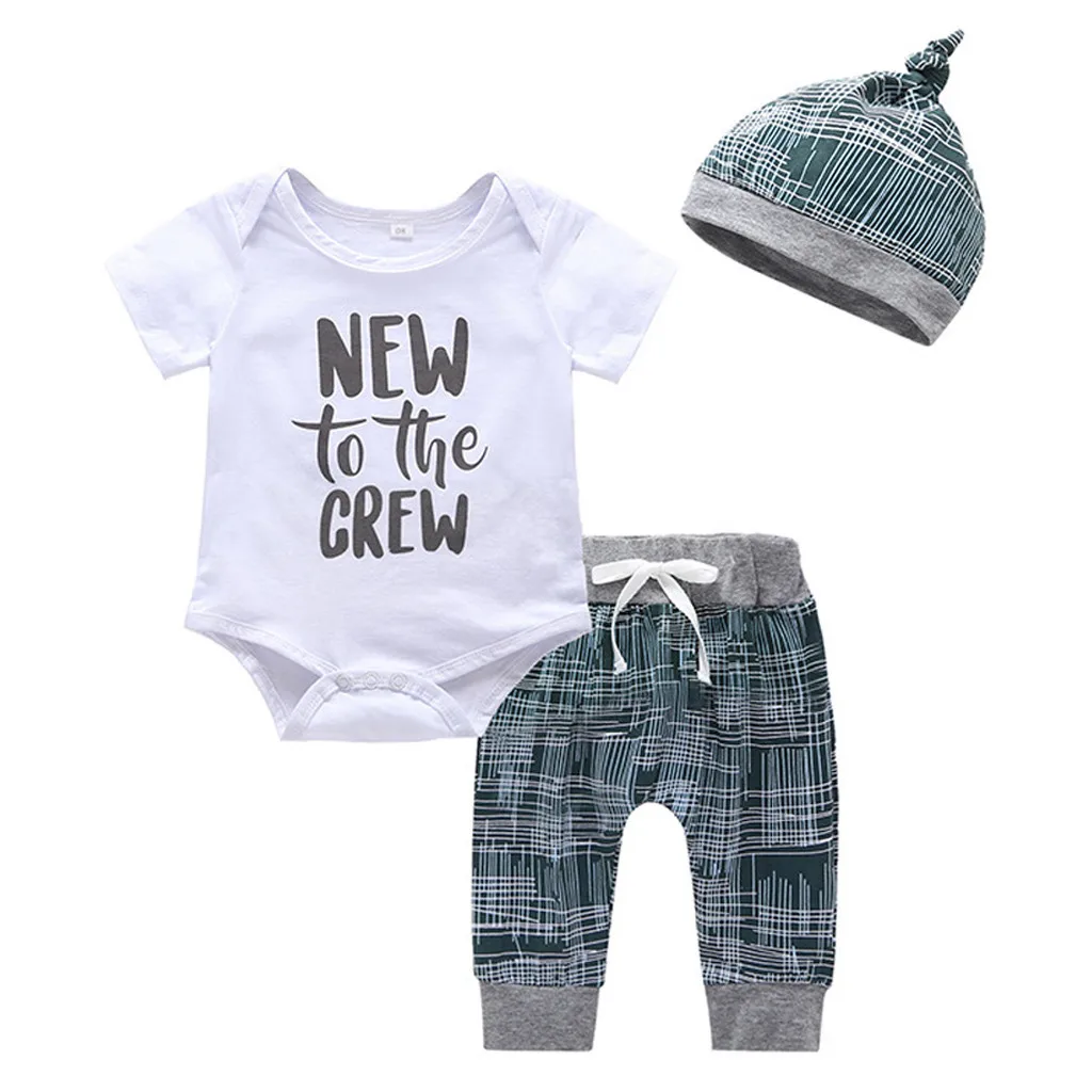 

Newborn Kids Clothes Clothes Infant Baby Boy Clothes Letter Romper Tops+ Pants Hat 3PCS Outfits Baby Set Bebek Giyim