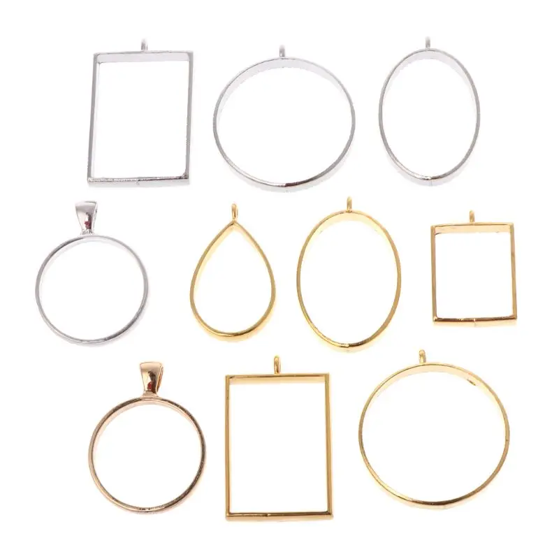 

10 Pcs/Set Geometric Frame Hollow DIY Epoxy Resin Crafts Metal Frames Jewelry Making Necklace Pendant Charms Holder