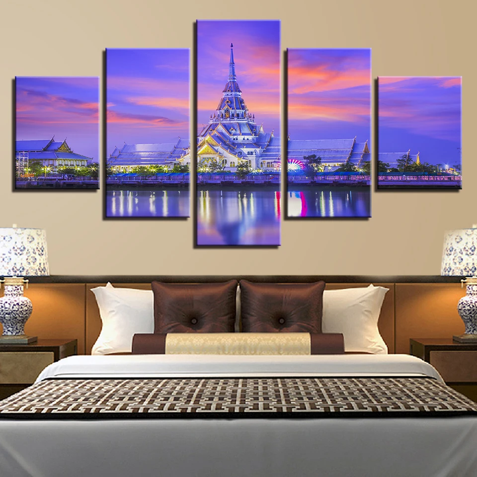 

Wall Art Modular Poster Pictures 5 Pieces Beautiful Building Scenery Painting HD Printing On Canvas Framework Decor Home Bedroom