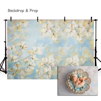

Vinyl Photography Background Baby Floral White Blue Flower Birthday Party Children Dream Styke Kids Backdrop Photo Studio