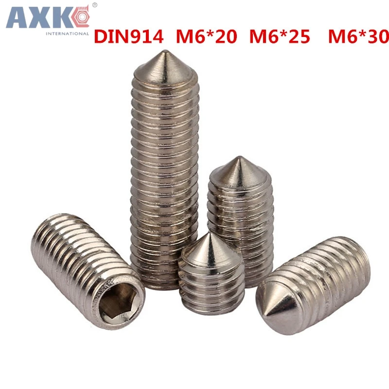 

AXK M6 M6*20 M6x20 M6*25 M6x25 M6*30 M6x30 304 Stainless Steel ssDIN914 Inner HexagonSocket Allen Head Grub Cone Point Set Screw