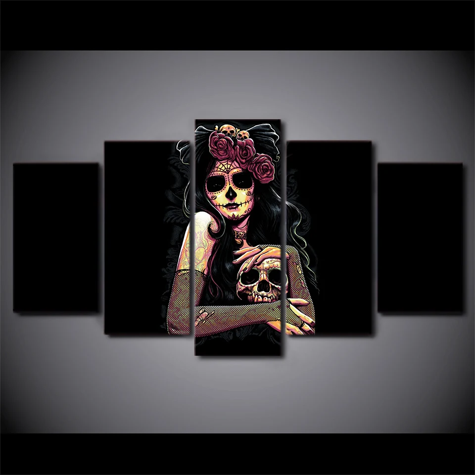 HD printed 5 piece canvas sets skull canvas wall art Day of the Dead