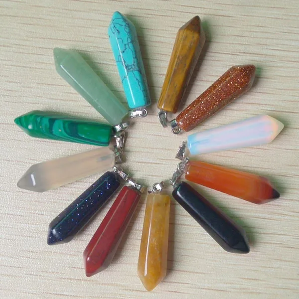 

2018 fahsion Hot Sale Mixed Natural Stone pendulum Hexagonal pillar Pendants Point Charms pendants 12Pcs Wholesale Free shipping