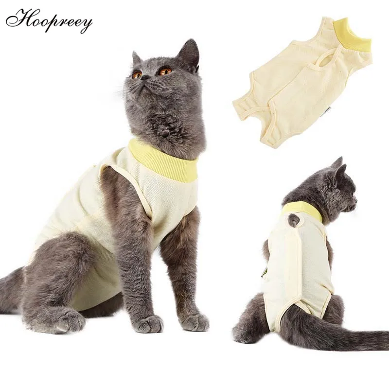 

Surgical Gown Sterilization Cat Clothes after Weaning Soft Cotton Anti-off Pet Costume Solid Breathable Postoperative Clothes 15