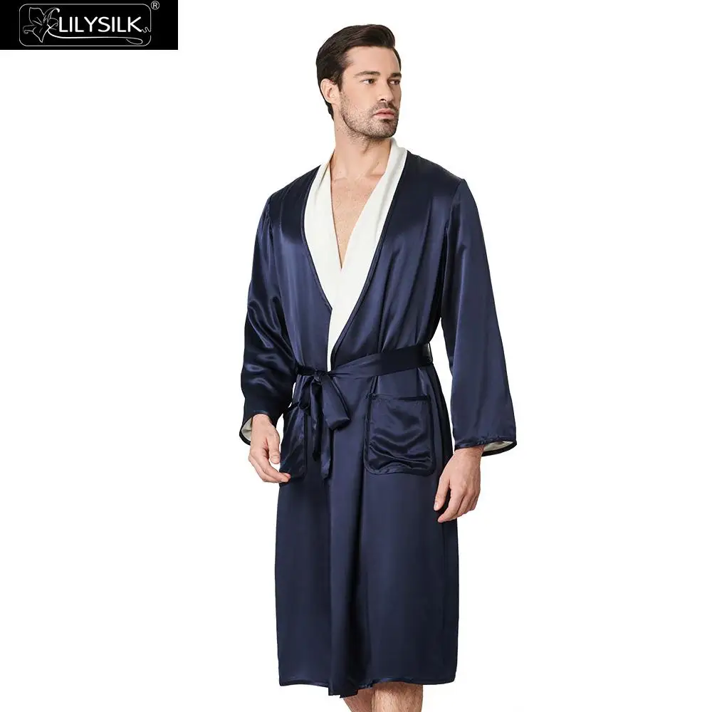 

LilySilk Robe for Men Pure 100 Silk Chinese Reversible Two-sided Mid-length Luxury Natural NEW Men's Clothing Free Shipping