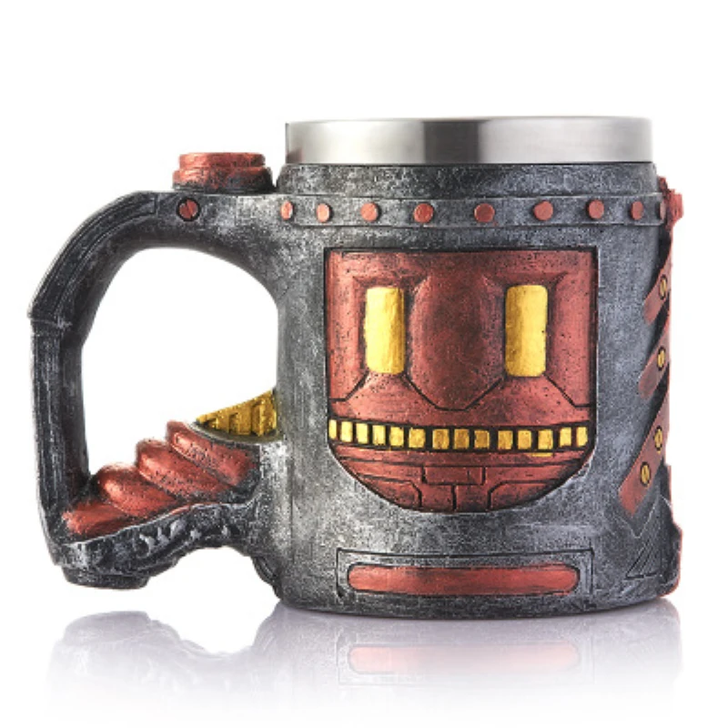 

Drinking Mug Retro Resin Stainless Steel Double Heat Insulation Pistol Mug Beer Coffee Cup With Handgrip For Family Novelty Gift