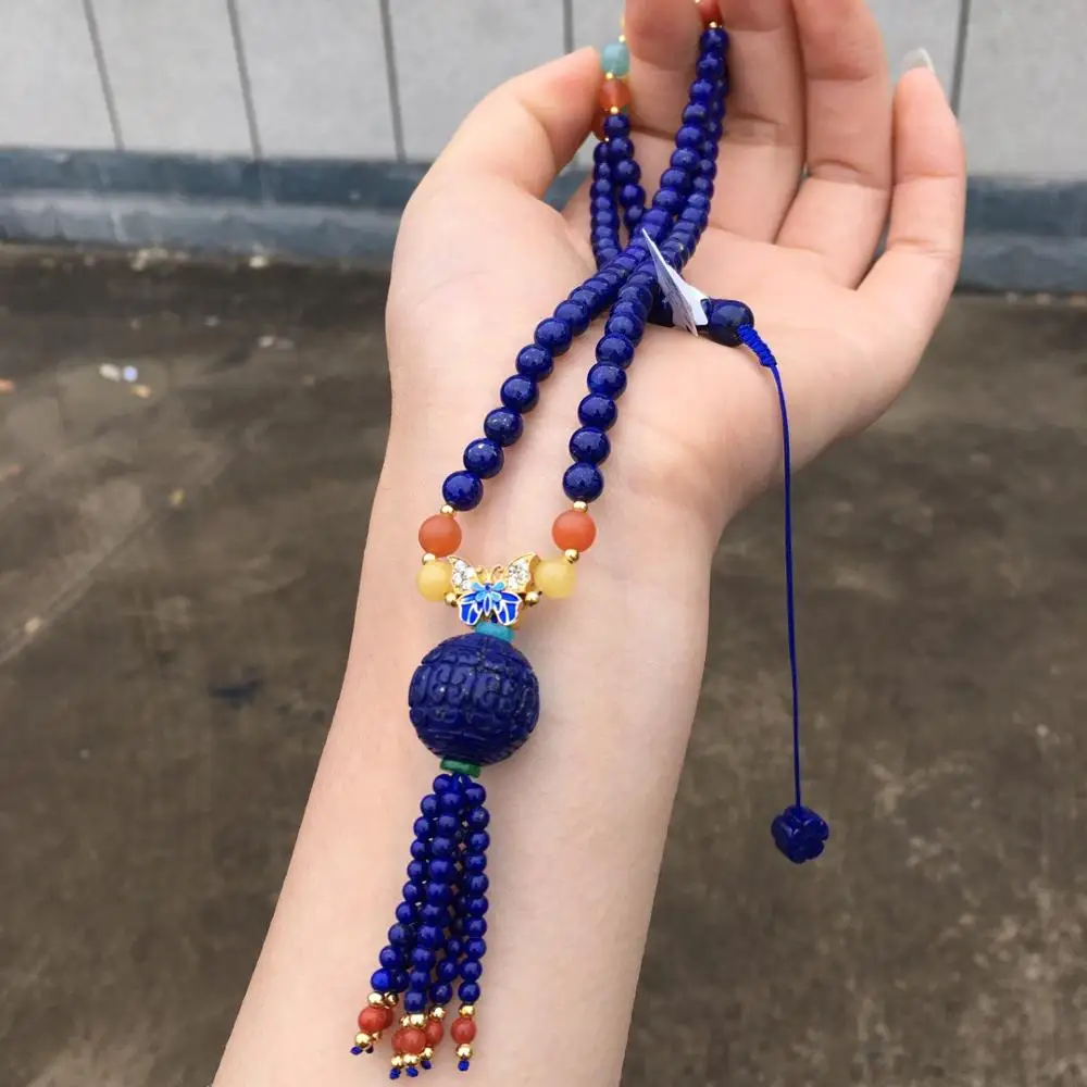 

Lapis Lazuli Necklace 100% Natural Blue Lapis Beads 6mm 18mm 46.6Grams Power Necklaces for Women Fine Necklaces