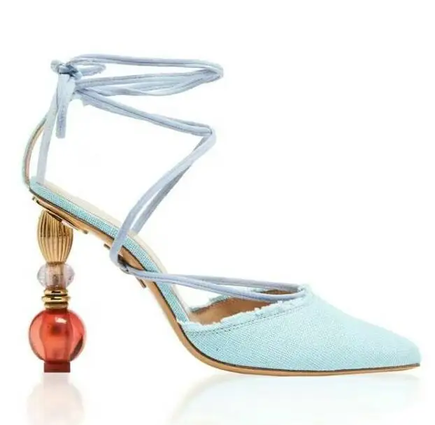 

new fashion Crystal light shape pointed toe ankle straps sexy Roman women's lace up shoes real photos