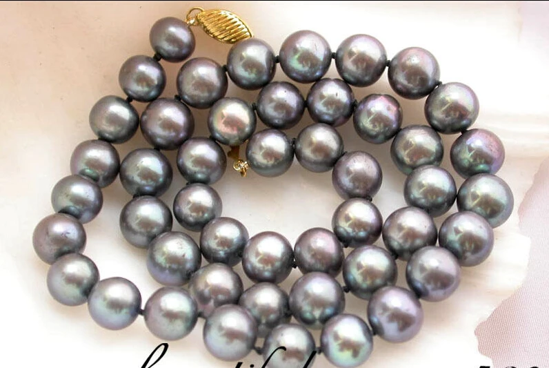

FREE SHIPPING ****** z1900 17" 10mm round peacock black fw pearl necklace 14KGP