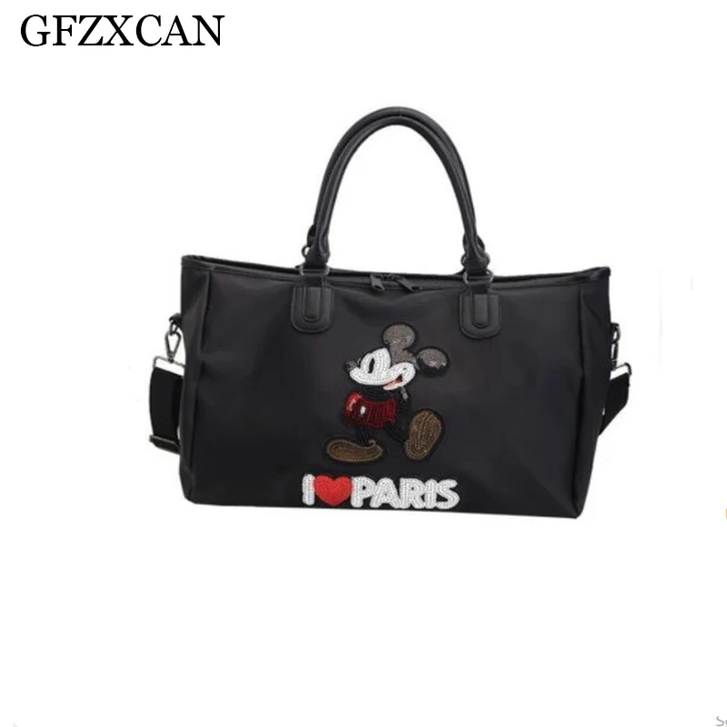 

New European and American fashion large-capacity travel bag cartoon Mickey sequins diagonal bag portable waterproof luggage bag