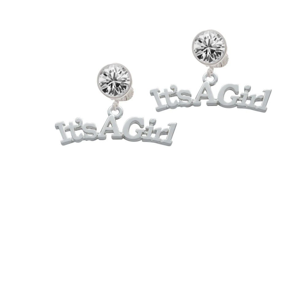 Large ''It's a Girl'' Crystal Clip On Earrings (1)