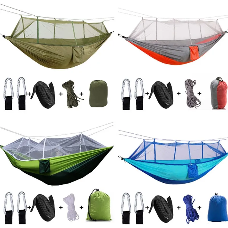 Outdoor Parachute Cloth Hammock With Mosquito Net Ultra Light Nylon Double Army Green Camping Aerial Tent Creative Hammock-1