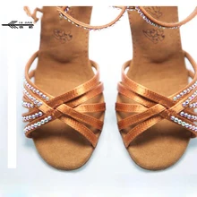 New Gilrs Nude Satin Crystal Rhinestone Ballroom SALSA Latin Shoes 5 5cm 7 5cm 8 5cm