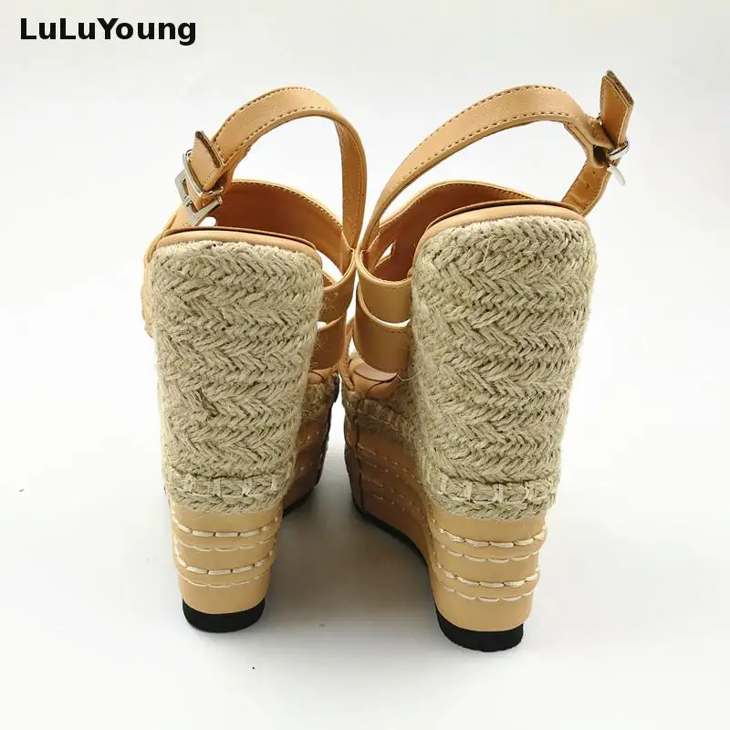 Spring/Summer High Heel Platform Wedges Sexy Straw Female Sandals 32 33 sy-1792