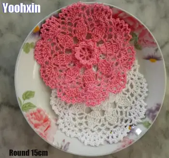 

Handmade lace cotton table place mat pad Cloth crochet round placemat cup mug Christmas tea coffee coaster dining doily kitchen