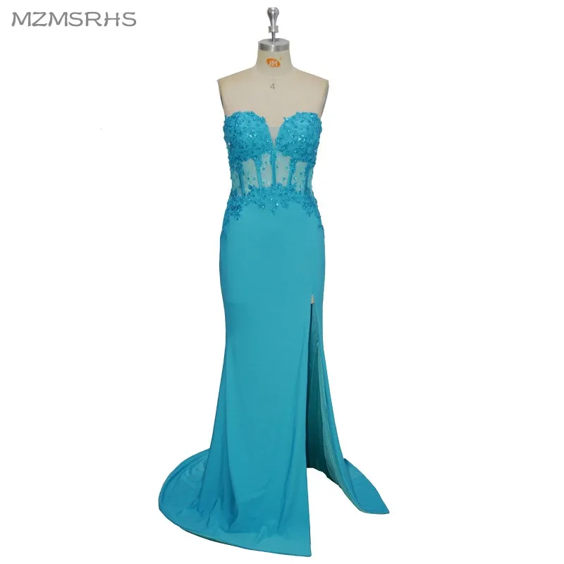 Роскошное кружевное длинное вечернее платье с аппликацией и юбкой-годе 2017 синее платье для выпускного бала из спандекса vestido de festa 9632
