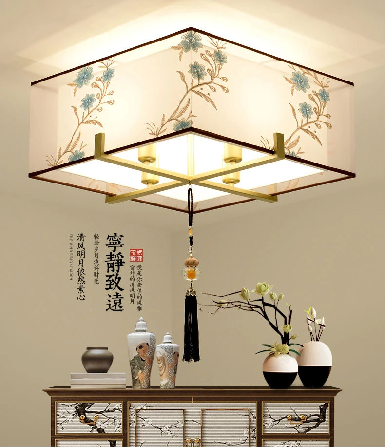 Потолок в китайском стиле лампа Японские led салфетка лампа с вышивкой простая столовая спальня исследование железная освещения