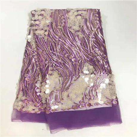 

E3001 2017 Embroidered Nigerian net Laces Fabric Bridal High Quality French 3D Tulle Lace Fabric with sequins purple color