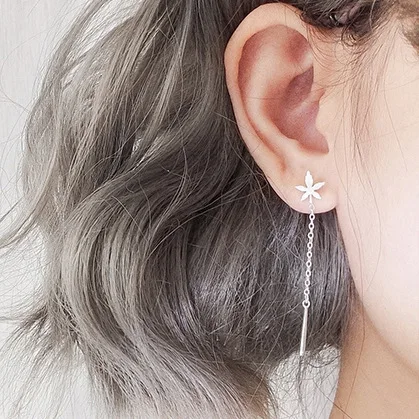 maple long earrings 100% 925 Sterling silver Jewelry fashion Hypoallergenic Stud earrings for women girl gift
