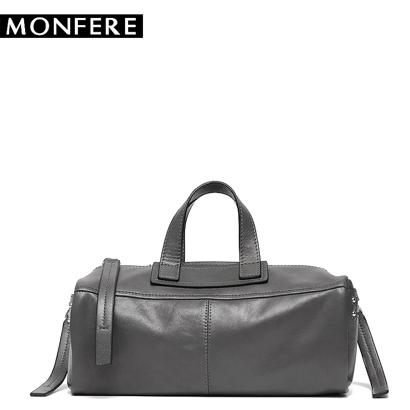 

MONFERE New Genuine Leather Female Boston Women shoulder Bag Soft Cow Leather Messenger bags Crossbody Zipper Vintage Handbag