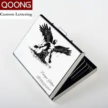 QOONG Benutzerdefinierte Beschriftung Edelstahl RFID Sperrung Business Männer Frauen Kredit ID Kartenhalter Metall Karte Fall Reise Karte Brieftasche