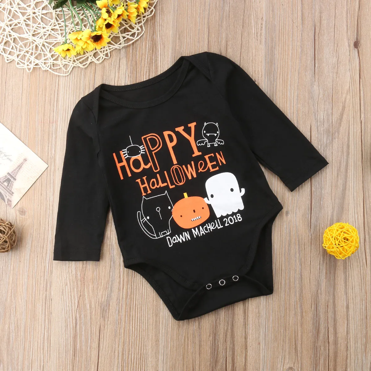 2020 Baby Halloween Costume Baby Fall Clothes Toddler Bodysuit Boy Happy Halloween Ghost Print Long Sleeve Baby Bodysuit Black