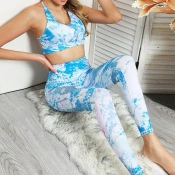 

Yoga Wear Suit Print 2pcs Sports Bras Padded Running Training Gym Leggings Fitness Outfit Sport Women Yoga Sets Clothes L