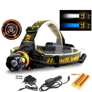 

AloneFire HP82 Cree XPE Q5 2 LED Blue white Double light source Zoom led Headlamp with 2 x18650 battery/AC charger/car charger