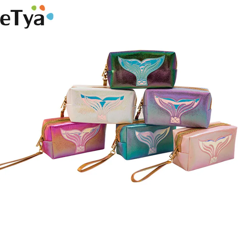 

eTya Travel Cosmetic Bag Women Fashion Female Zipper Laser Small Large Neceser Makeup Toiletry Organizer Bags Lady Handbags