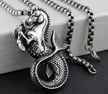 

Huge 316L Stainless Steel Horse Mustang Fish Tail Pendant Necklace Chain Biker Rock Goth Jewelry #0258