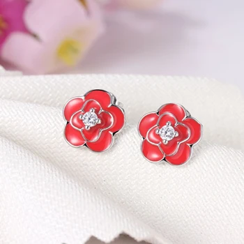 

XIYANIKE Enamel Red Flower Stud Earrings Inlaid Rhinestone Earrings Simple Fashion Wedding Party Jewelry For Women Earring Gifts