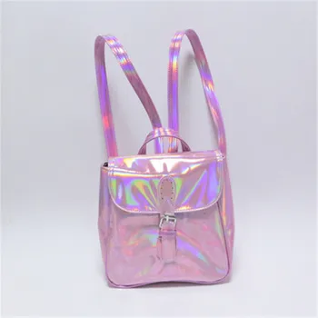

Milk bear 2019 New Women Backpack Mini Travel Bags Silver Laser Backpack Women Girls Shoulder Bag PU Leather Holographic Backpac