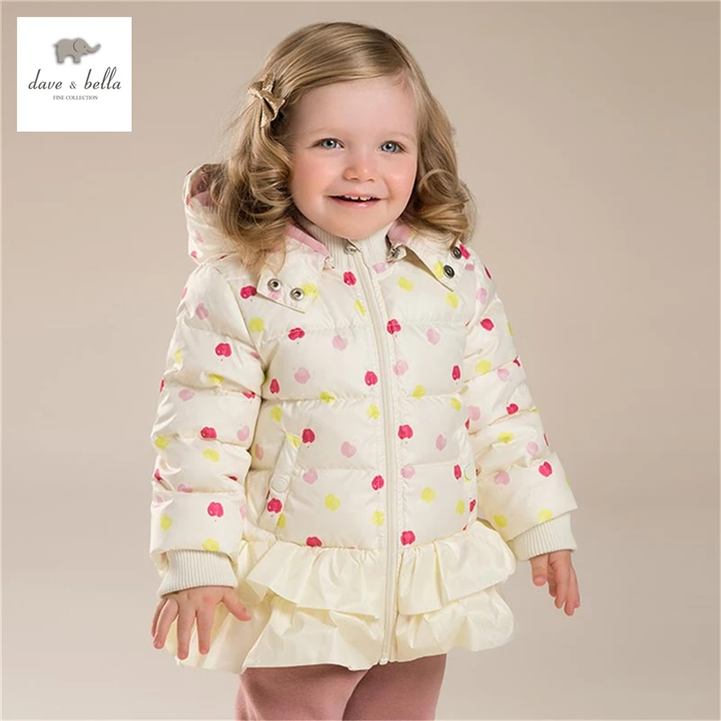 

DB3980 dave bella winter infant coat baby girls apple printed down padded coat girls white duck down feather coat