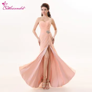 

Alexzendra A Line Blush Long Chiffon Sweetheart Prom Dresses with Slit Evening Gowns Party Dress Plus Size