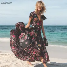 Laipelar 2018 New Women Summer Boho Beach Maxi Dress Sexy V Neck Vintage Print Long Dresses Casual Sundress Dress vestidos