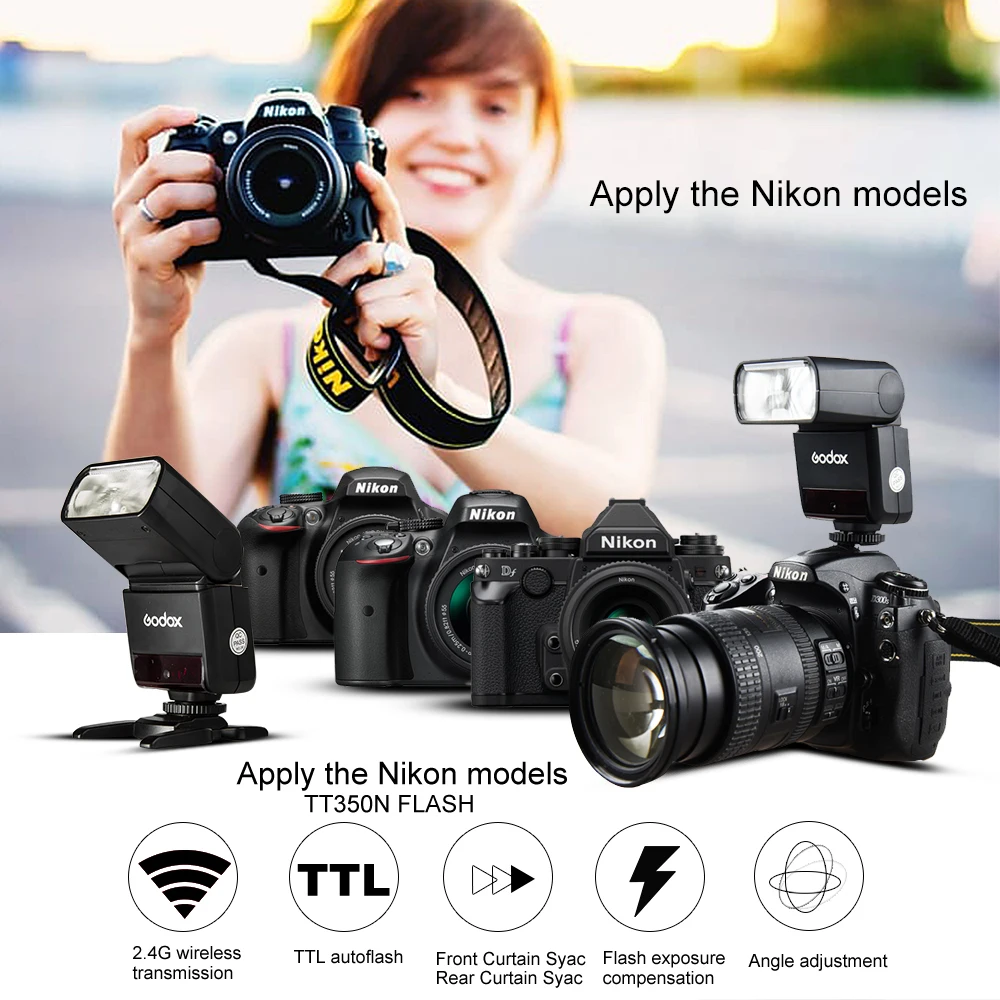 

Godox Mini Thinklite i-TTL TT350N Camera Flash High Speed 1/8000s GN36 For Nikon Digital Camera with SoftBox+Color Filter Kit